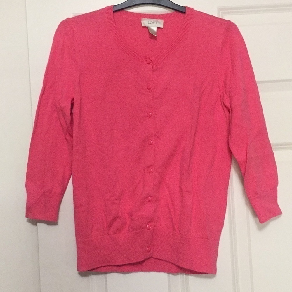 Loft 𝅺Loft Coral Pink Button-Front Cardigan Sweater
